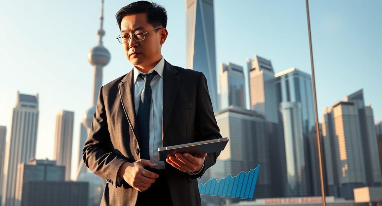 ABN AMRO analysis of China's economic growth and inflation forecasts in Shanghai financial district