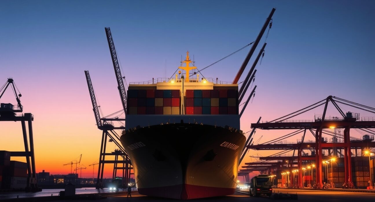 China's import strength demonstrated through active port operations and container shipping activity.