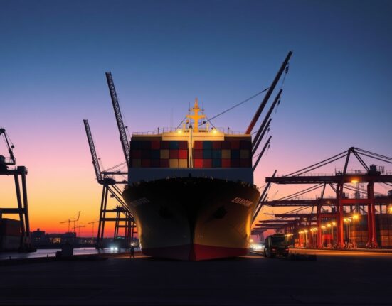 China's import strength demonstrated through active port operations and container shipping activity.