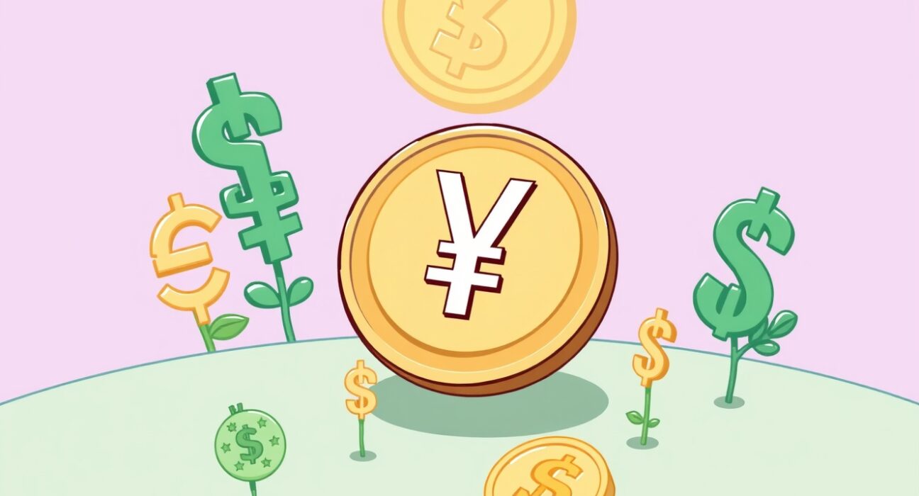 Cartoon showing stable Chinese yuan amidst global currencies, symbolizing steady China interest rates and their broader economic impact.