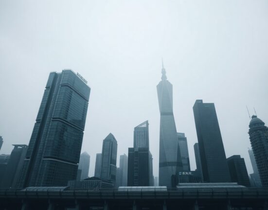 Shanghai financial district skyline under overcast sky representing China economic slowdown forecast by BNP Paribas