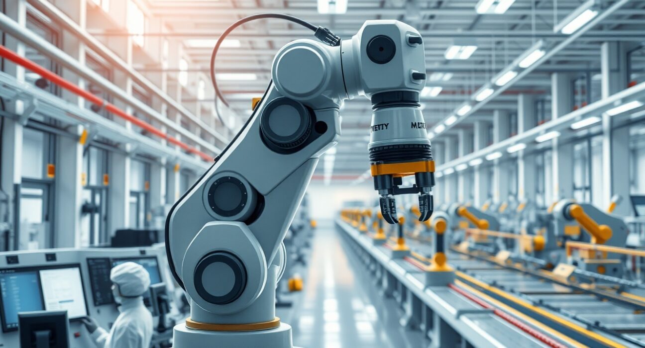 China's manufacturing PMI expansion shown in a modern automated factory setting in March 2025.