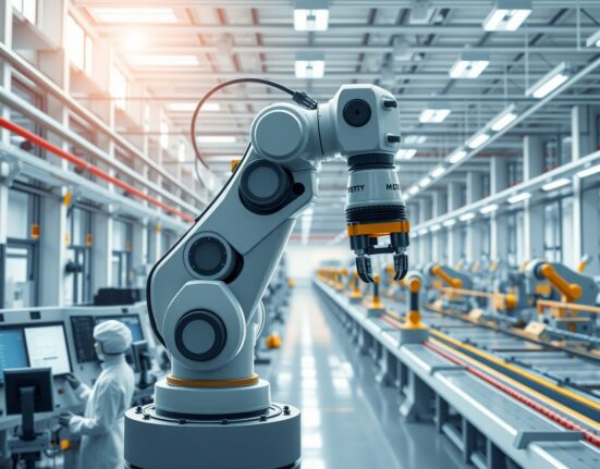 China's manufacturing PMI expansion shown in a modern automated factory setting in March 2025.