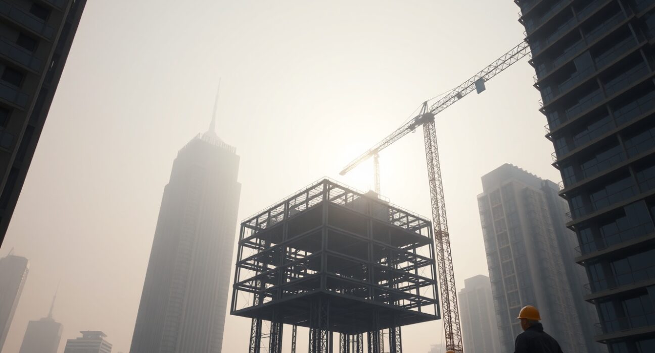Construction site at a modern Chinese city skyline, representing non-manufacturing activity.