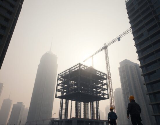 Construction site at a modern Chinese city skyline, representing non-manufacturing activity.