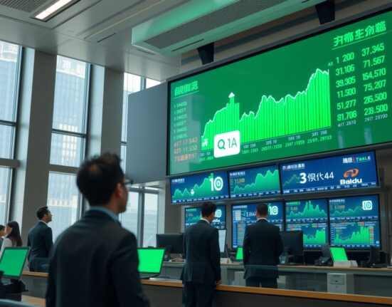 Stock exchange screens showing rising AI stock charts in China