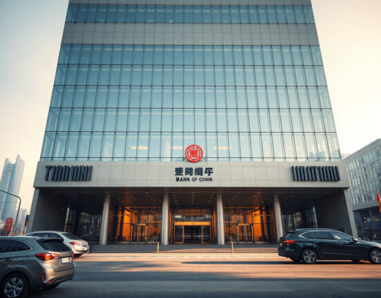 People's Bank of China headquarters in Beijing on a sunny day, representing monetary policy decisions.