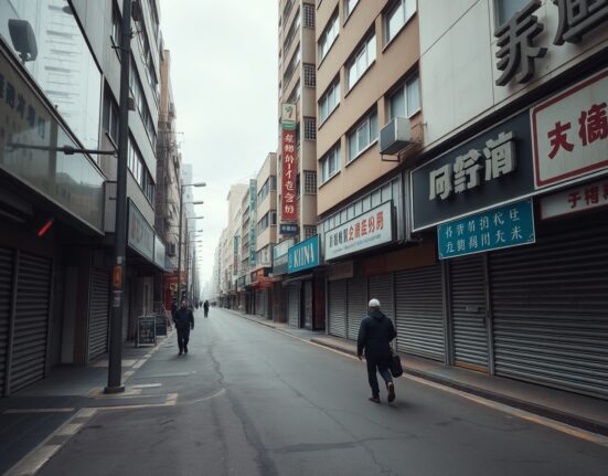 Quiet commercial street in China with closed shops, reflecting weak domestic demand and stalled economic recovery.