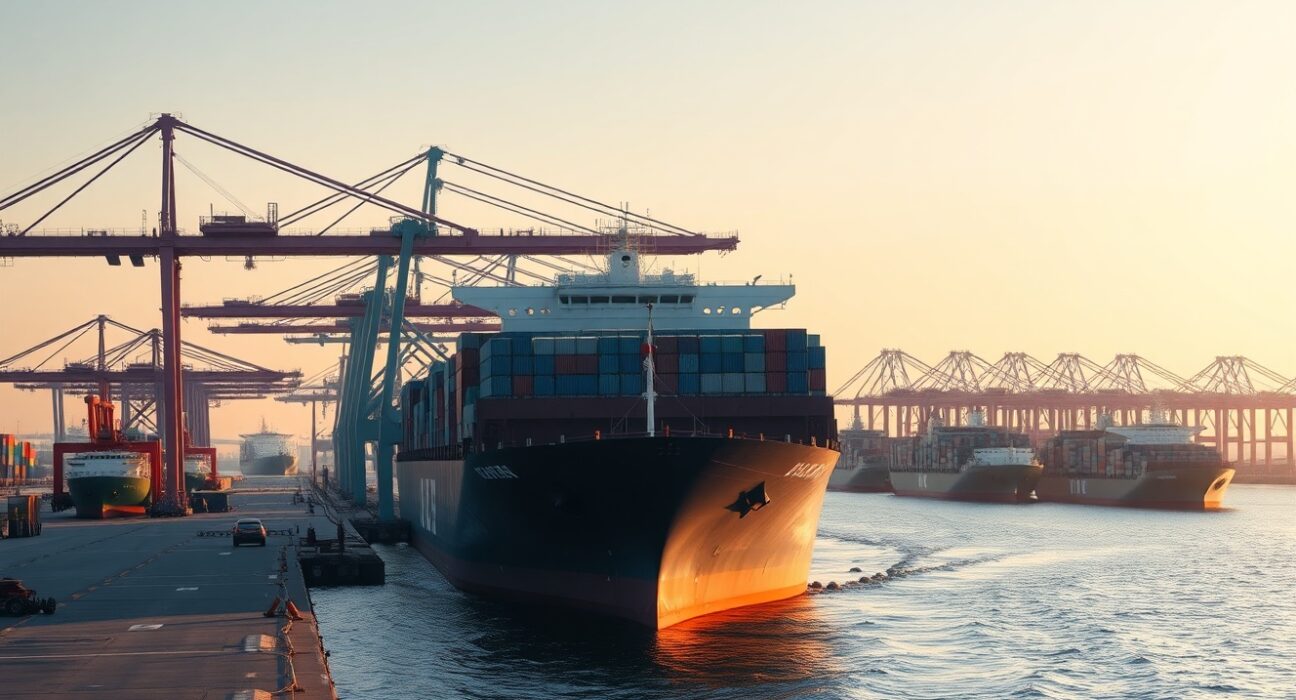 China's export surge at a major container port showing increased trade activity and economic growth.