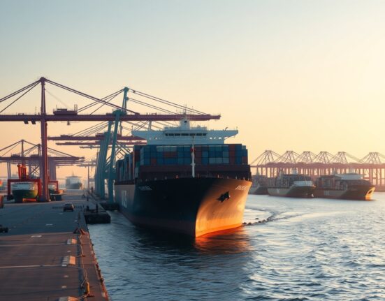 China's export surge at a major container port showing increased trade activity and economic growth.