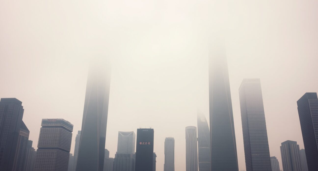 Shanghai skyline under overcast sky representing economic uncertainty from geopolitical risks