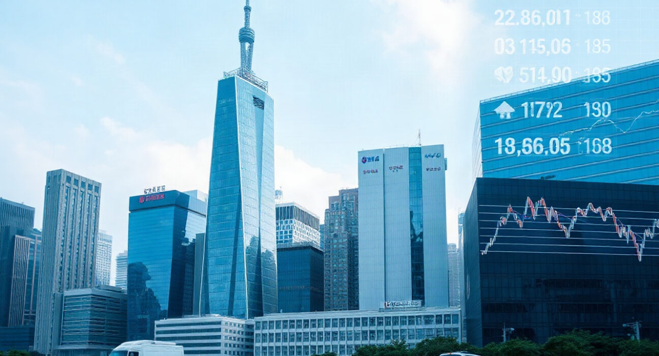 View of a Chinese financial district skyline, symbolizing economic activity and policy decisions.