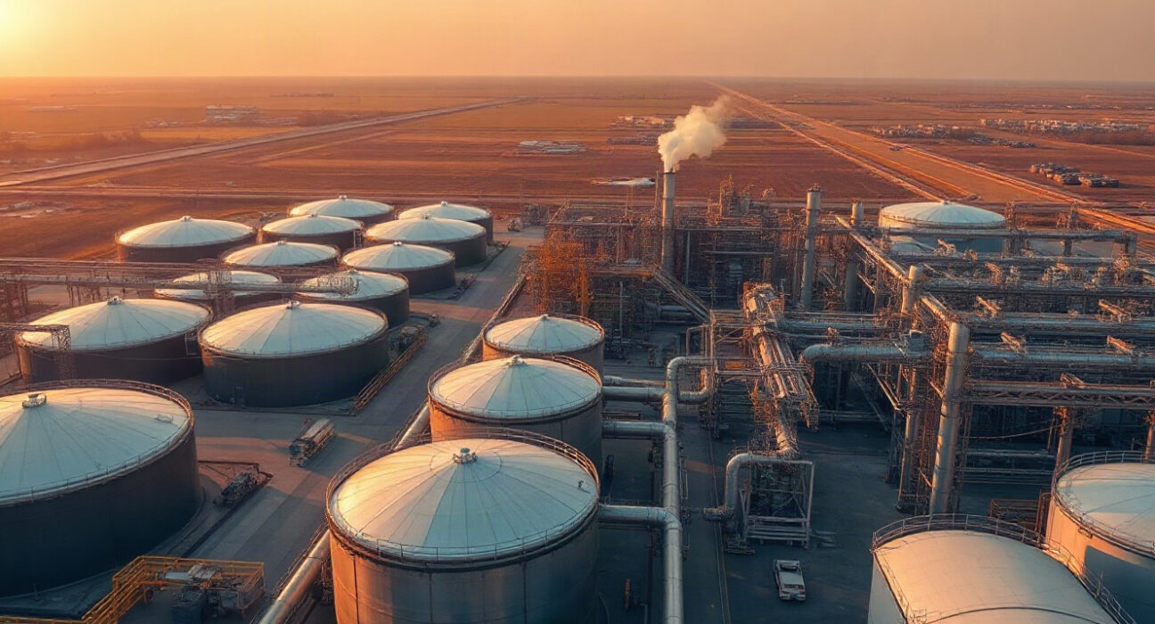 Aerial view of an oil refinery complex, representing Chinese oil demand and global market shifts.