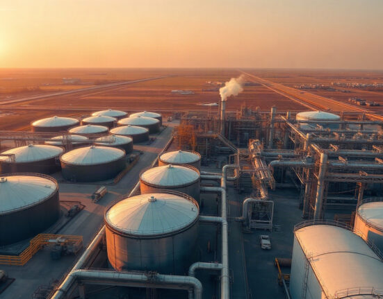 Aerial view of an oil refinery complex, representing Chinese oil demand and global market shifts.