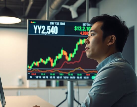 Analyst monitoring Chinese yuan appreciation trend on a financial screen