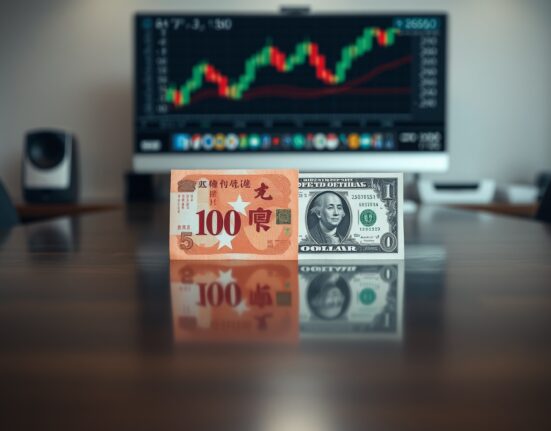 Chinese yuan and US dollar banknotes on a desk, representing currency consolidation