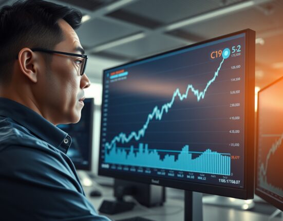 Financial analyst reviews CNY/USD exchange rate chart showing gradual appreciation trend.