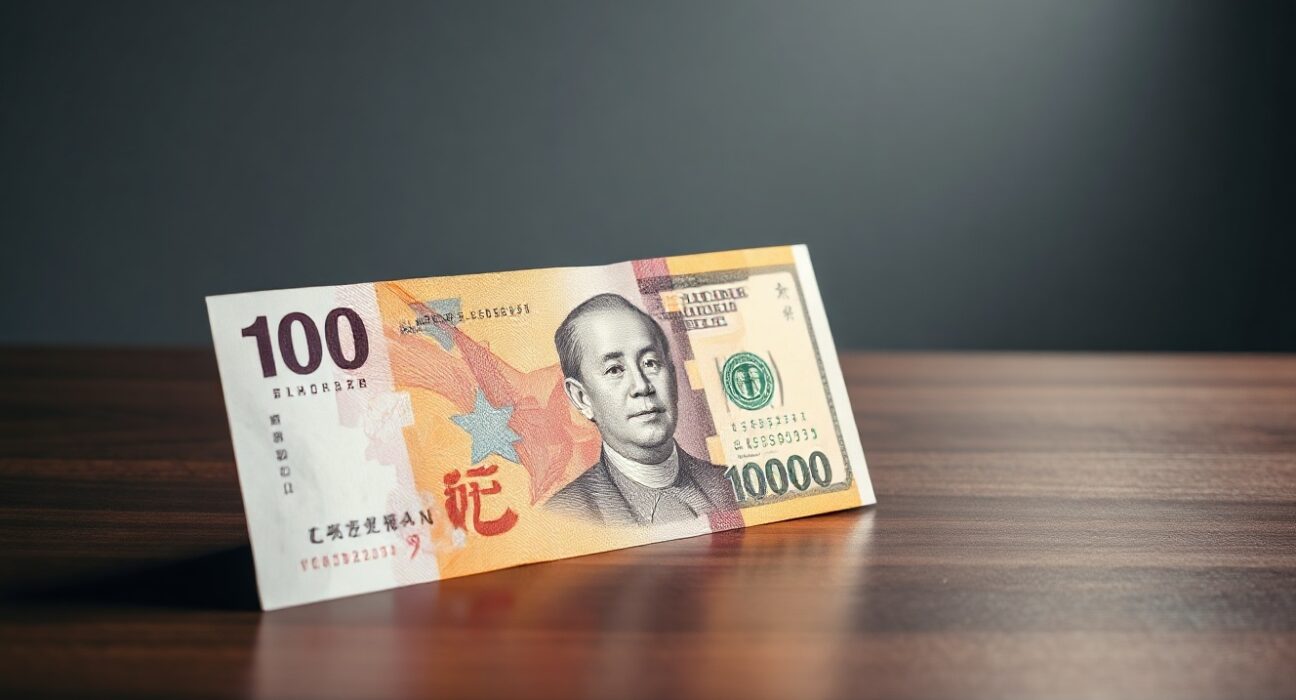 Chinese yuan and US dollar banknotes on a desk, representing currency exchange analysis.
