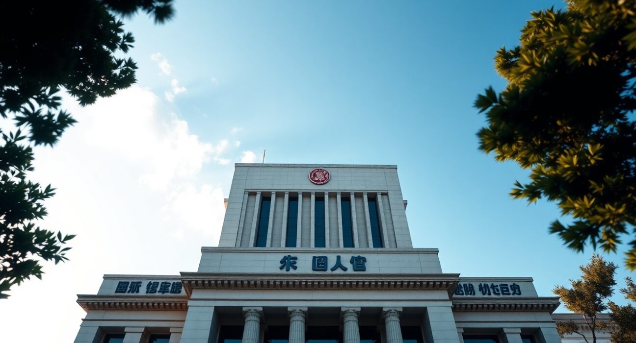 People's Bank of China headquarters in Beijing on a clear morning