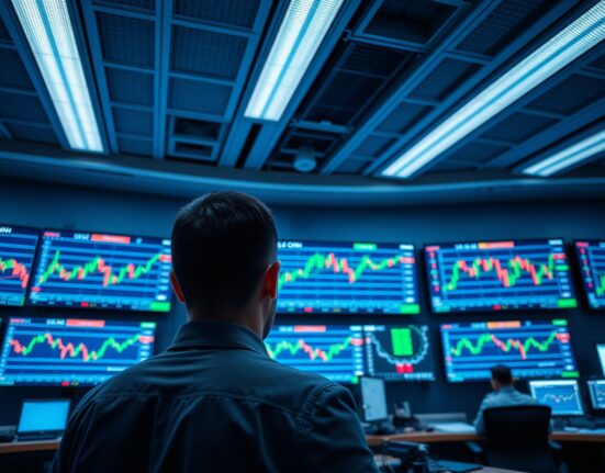 A forex trading desk monitor displaying USD/CNH exchange rate charts in a professional trading environment.