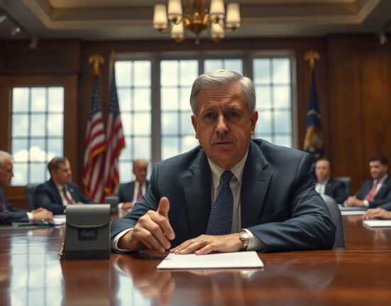CIA Director Ratcliffe in a government meeting room, looking serious during a briefing on Iran nuclear negotiations.