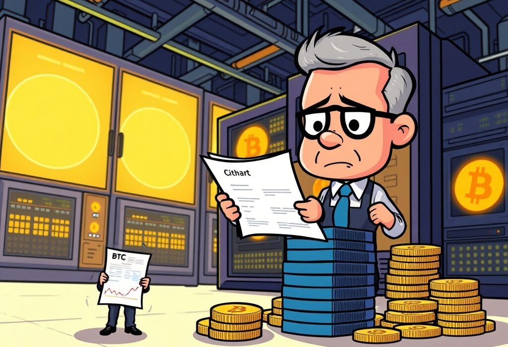 A cartoon illustration showing Cipher Mining's Q2 financial performance, highlighting their Bitcoin mining operations and significant BTC holdings.