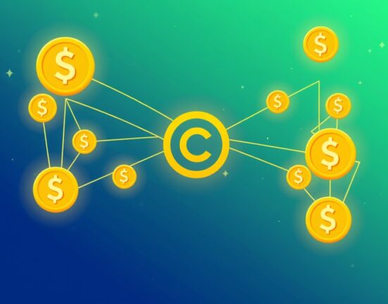 A cartoon illustration symbolizing the efficient flow of digital currency on the new Circle ARC blockchain, designed for stablecoins.