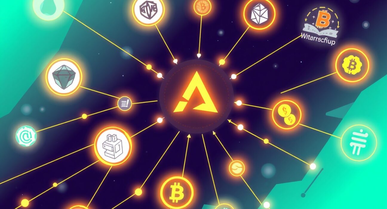 A vibrant cartoon showing the Circle Arc blockchain facilitating rapid stablecoin transactions between diverse financial and crypto entities.