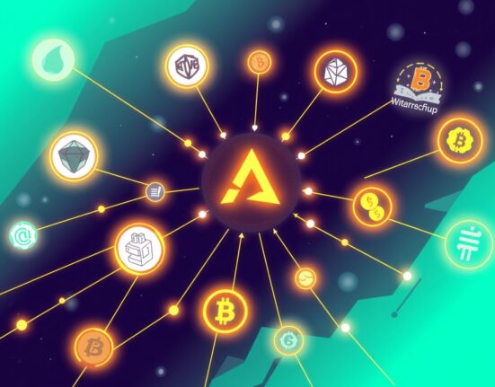 A vibrant cartoon showing the Circle Arc blockchain facilitating rapid stablecoin transactions between diverse financial and crypto entities.