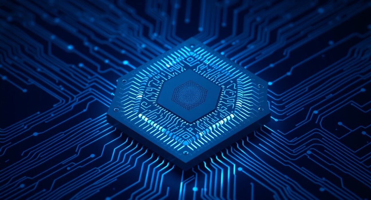 Quantum computer processor chip representing Circle Arc blockchain's quantum resistance security measures for cryptocurrency protection.