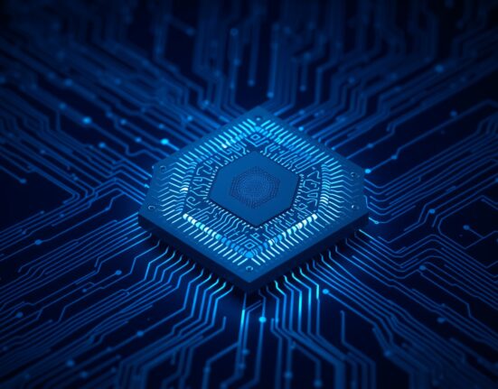 Quantum computer processor chip representing Circle Arc blockchain's quantum resistance security measures for cryptocurrency protection.