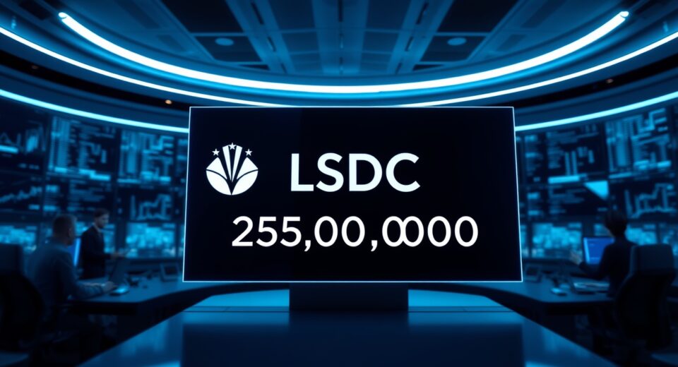 Digital display showing 250 million USDC minted at the Circle Treasury in a modern financial control room.