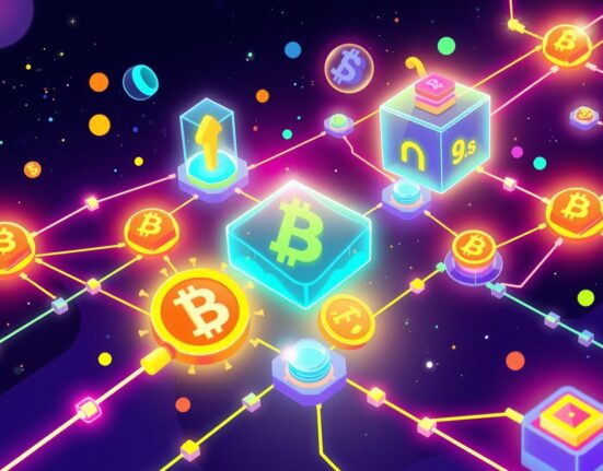 Circle new token blockchain network with digital assets flowing through glowing nodes