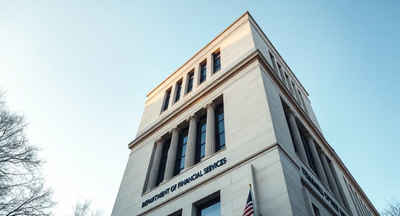 New York State Department of Financial Services building exterior under clear sky
