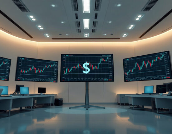 Trading screens displaying charts in a modern financial environment, representing crypto trading.