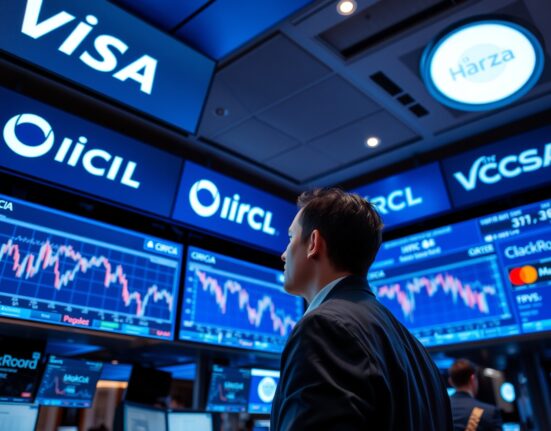 Trader observing stock charts showing Circle CRCL decline amid stablecoin competition news