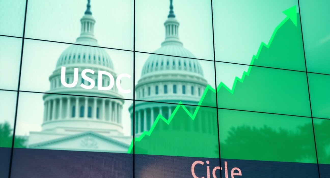 Circle stock surges after US crypto bill compromise on Clarity Act, showing green upward trend on exchange display