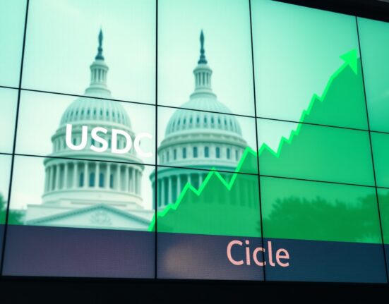 Circle stock surges after US crypto bill compromise on Clarity Act, showing green upward trend on exchange display