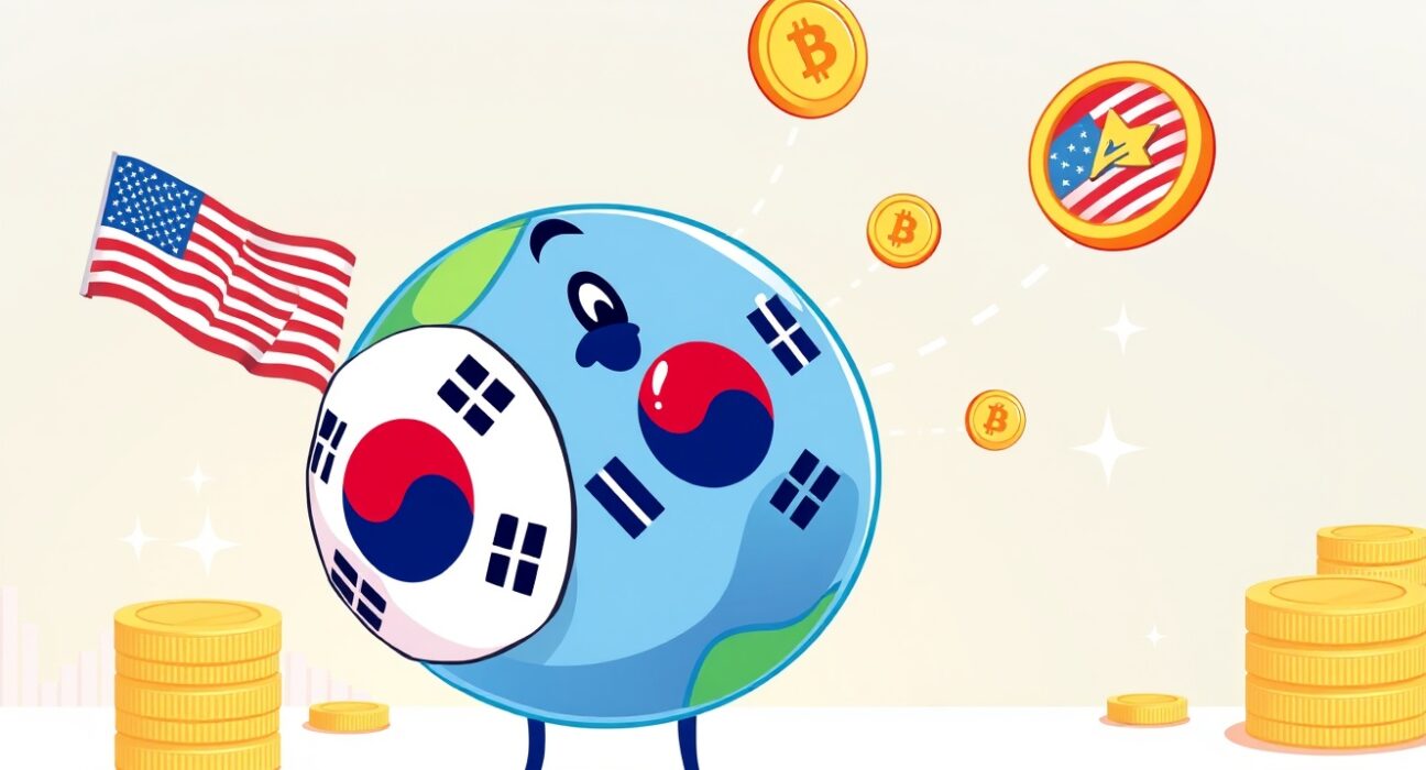 Strategic illustration of Circle expanding USDC stablecoin operations into the South Korean market.