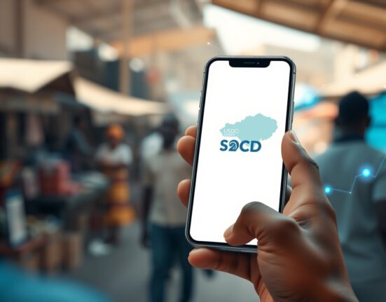 USDC stablecoin payment interface on smartphone overlaid with African map, representing Circle's fintech partnership expansion.