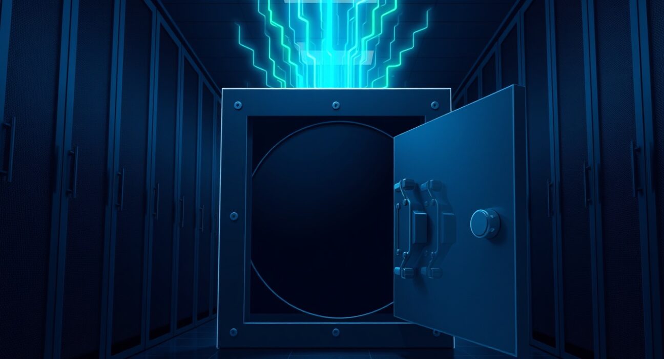 Digital vault security breach representing the Circle USDC swap controversy during the Drift hack.