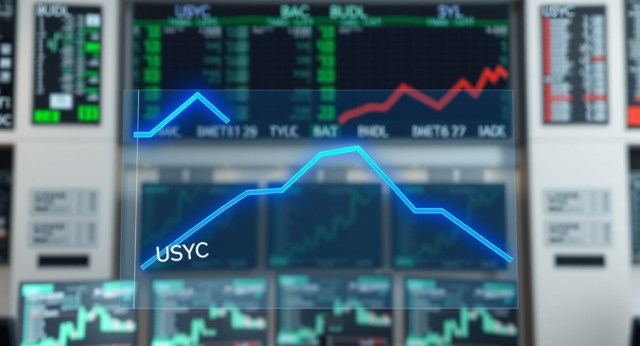 Chart showing Circle's USYC token surpassing BlackRock's BUIDL in the tokenized treasury market race.