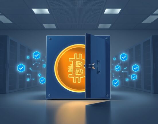 Secure digital vault holding Circle's new wrapped Bitcoin token, representing verified 1:1 Bitcoin backing.