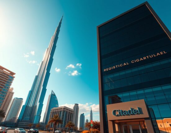 Citadel receives approval to operate in Dubai, with the Burj Khalifa and a modern office building representing the firm's new regulatory milestone in the UAE.