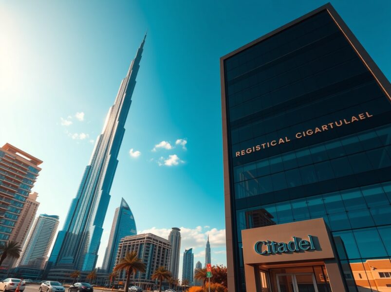 Citadel receives approval to operate in Dubai, with the Burj Khalifa and a modern office building representing the firm's new regulatory milestone in the UAE.