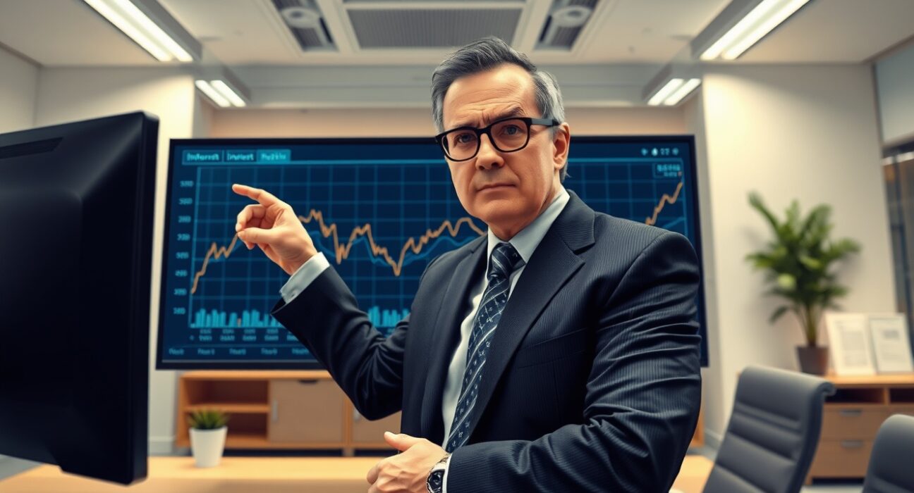 Financial analyst reviewing Federal Reserve interest rate forecast data and economic indicators.