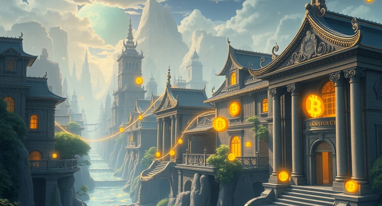 Conceptual illustration of Citigroup's infrastructure integrating Bitcoin into the traditional financial system.