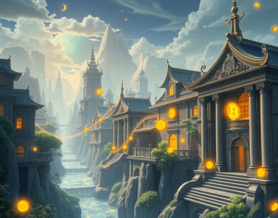 Conceptual illustration of Citigroup's infrastructure integrating Bitcoin into the traditional financial system.