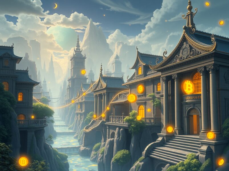 Conceptual illustration of Citigroup's infrastructure integrating Bitcoin into the traditional financial system.