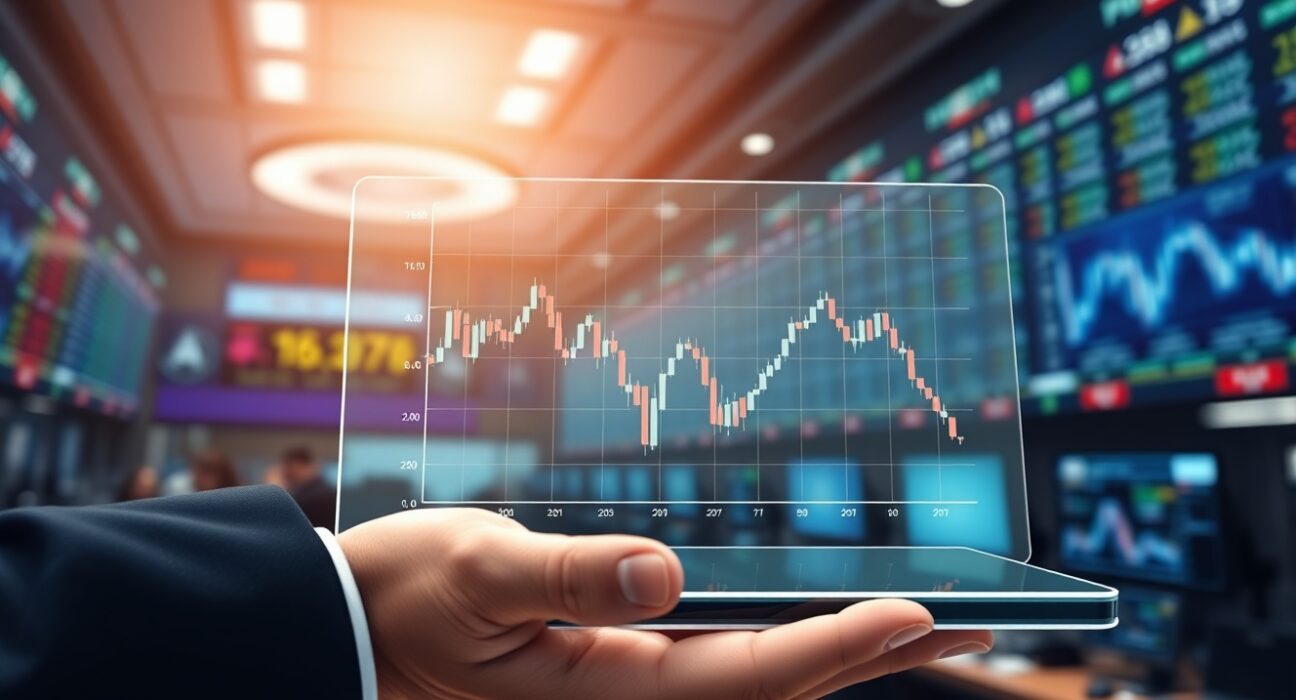 Analyst hand holding a tablet showing a downward-trending Bitcoin price chart, representing Citigroup's revised forecast.